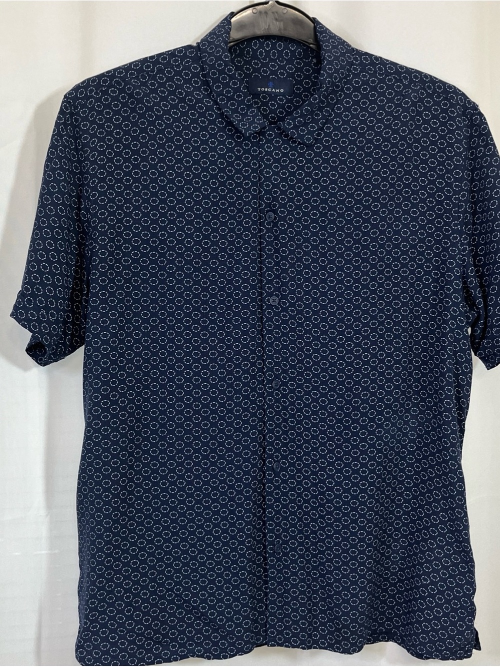 TOSCANO Short Sleeve Button Down Shirt Geometric design Men's XL Blue - Picture 3 of 7